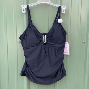 Women's Solid Black U-Ring Tankini Swim Top Swimsuit Bathing Suit Size S